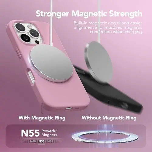 GONEZ Magnetic для iPhone 16 Pro, совместимый с MagSafe, [защитная пленка + защита объектива камеры], силиконовый противоударный защитный чехол для телефона 6,3 дюйма, черносмородиновый - 3