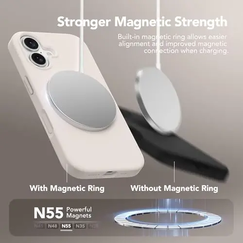 GONEZ Magnetic для iPhone 16, силиконовый чехол Stone | Совместим с MagSafe, кнопкой камеры и защитным стеклом, подкладка из микрофибры, 3 слоя, мягкий гель, ударопрочный тонкий 6,1