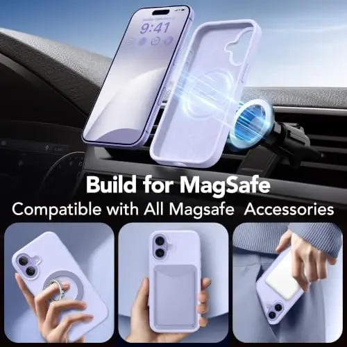 GONEZ Magnetic для iPhone 17 Case, Силиконовый чехол Сиреневый | Совместим с MagSafe, Кнопкой камеры и Защитным экраном, Подкладка из микрофибры, 3 слоя, Мягкий гель, Ударопрочный, Тонкий 6.3