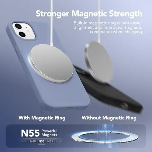GONEZ Magnetic for iPhone 12 Case / 12 Pro Case, Compatible with MagSafe, [Screen Protector + Camera Lens Protector], Silicone Shockproof Anti-Scratch Protective Phone Case 6.1 inch, Lavender Gray - 2