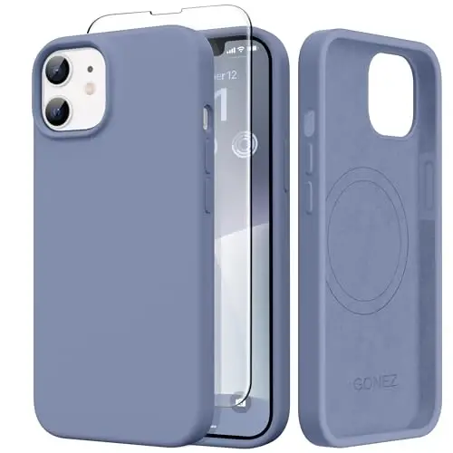 GONEZ Magnetic for iPhone 12 Case & iPhone 12 Pro Case, [Compatible with MagSafe] Anti-Scratch Microfiber Lining & Screen Protector, Shockproof Slim Phone Silicone Cover 6.1 inch, Lavender Gray - 3