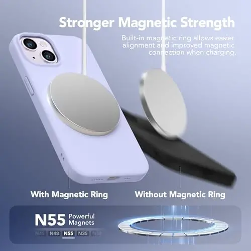 GONEZ Magnetic for iPhone 13 Case & iPhone 14 Case, [Compatible with MagSafe] Anti-Scratch Microfiber Lining & Screen Protector, Shockproof Slim Phone Silicone Cover 6.1 inch, Lilac - 3