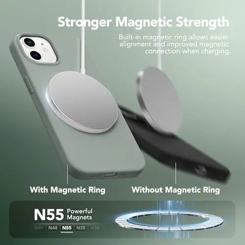 GONEZ Magnetic for iPhone 12 Case / 12 Pro Case, Compatible with MagSafe, [Screen Protector + Camera Lens Protector], Silicone Shockproof Anti-Scratch Protective Phone Case 6.1 inch, Calke Green - 3