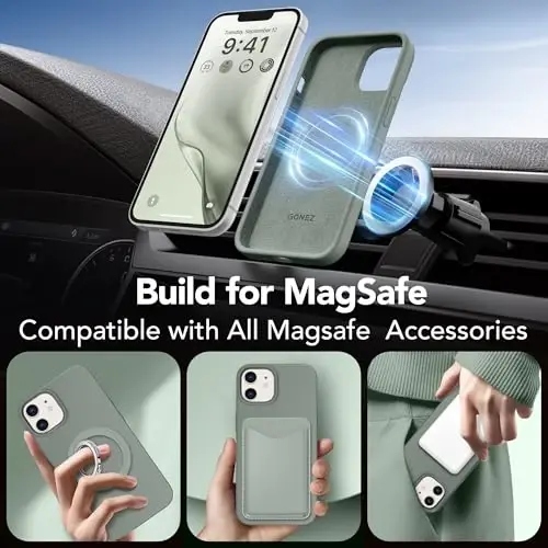 GONEZ Magnetic for iPhone 12 Case / 12 Pro Case, Compatible with MagSafe, [Screen Protector + Camera Lens Protector], Silicone Shockproof Anti-Scratch Protective Phone Case 6.1 inch, Calke Green - 4