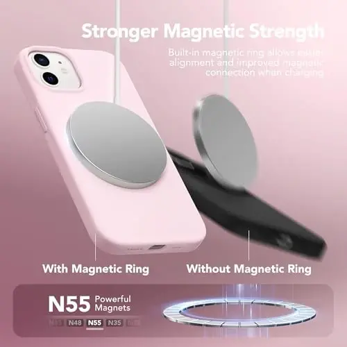 GONEZ Magnetic for iPhone 12/12 Pro Case, Silicone Cover Chalk Pink | Compatible with MagSafe, Camera Button & Screen Protector, Microfiber Lining, 3 Layers Soft Gel Rubber Shockproof Slim 6.1
