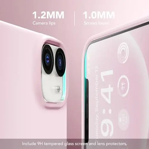 GONEZ Magnetic for iPhone 12/12 Pro Case, Silicone Cover Chalk Pink | Compatible with MagSafe, Camera Button & Screen Protector, Microfiber Lining, 3 Layers Soft Gel Rubber Shockproof Slim 6.1