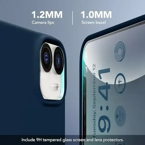 GONEZ Magnetic for iPhone 12 Case & iPhone 12 Pro Case, [Compatible with MagSafe] Anti-Scratch Microfiber Lining & Screen Protector, Shockproof Slim Phone Silicone Cover 6.1 inch, Dark Blue - 2