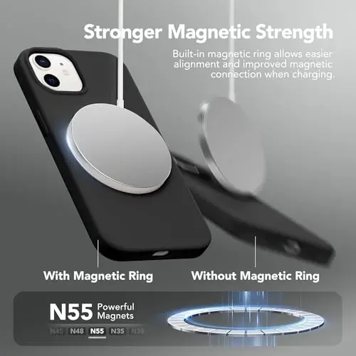 GONEZ Magnetic for iPhone 12 Case / 12 Pro Case, Compatible with MagSafe, [Screen Protector + Camera Lens Protector], Silicone Shockproof Anti-Scratch Protective Phone Case 6.1 inch, Black - 2