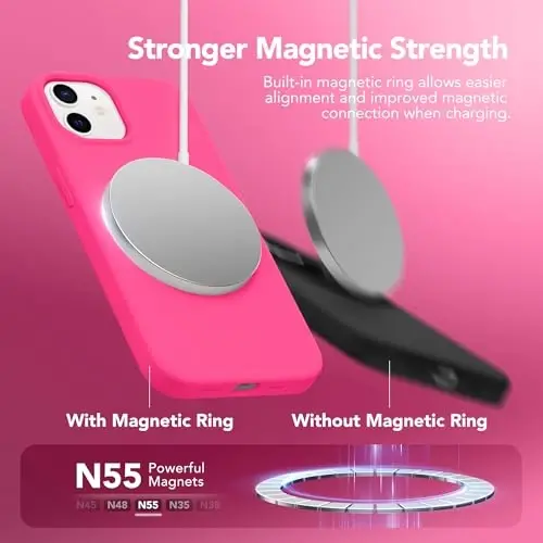 GONEZ Magnetic for iPhone 12 Case / 12 Pro Case, Compatible with MagSafe, [Screen Protector + Camera Lens Protector], Silicone Shockproof Anti-Scratch Protective Phone Case 6.1 inch, Hot Pink - 3