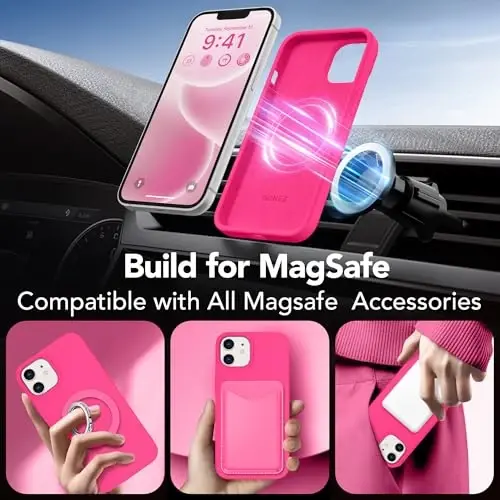 GONEZ Magnetic for iPhone 12 Case / 12 Pro Case, Compatible with MagSafe, [Screen Protector + Camera Lens Protector], Silicone Shockproof Anti-Scratch Protective Phone Case 6.1 inch, Hot Pink - 4