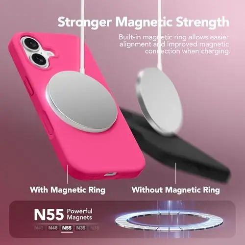 GONEZ Magnetic for iPhone 16 Case, [Compatible with MagSafe] Anti-Scratch Microfiber Lining & Screen Protector, Silicone Camera Control, Shockproof Slim Phone Cover 6.1 inch, Hot Pink 