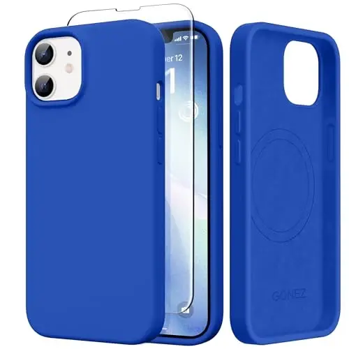 GONEZ Magnetic for iPhone 12 Case & iPhone 12 Pro Case, [Compatible with MagSafe] Anti-Scratch Microfiber Lining & Screen Protector, Shockproof Slim Phone Silicone Cover 6.1 inch, Klein Blue 