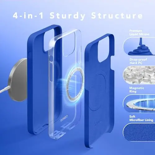 GONEZ Magnetic for iPhone 12 Case & iPhone 12 Pro Case, [Compatible with MagSafe] Anti-Scratch Microfiber Lining & Screen Protector, Shockproof Slim Phone Silicone Cover 6.1 inch, Klein Blue 