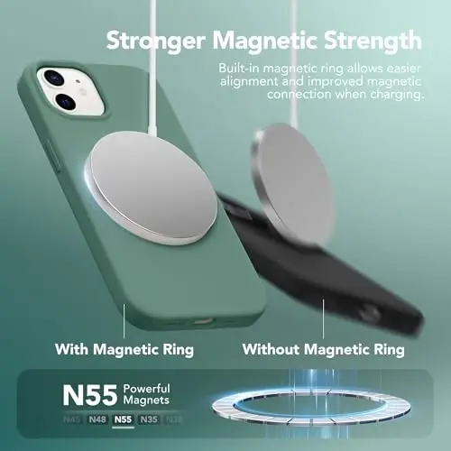 GONEZ Magnetic for iPhone 12/12 Pro Case, Silicone Cover Midnight Green | Compatible with MagSafe, Camera Button & Screen Protector, Microfiber Lining, 3 Layers Soft Gel Rubber Shockproof Slim 6.1