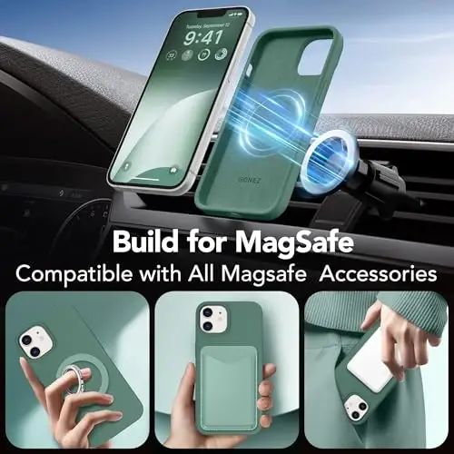 GONEZ Magnetic for iPhone 12/12 Pro Case, Silicone Cover Midnight Green | Compatible with MagSafe, Camera Button & Screen Protector, Microfiber Lining, 3 Layers Soft Gel Rubber Shockproof Slim 6.1