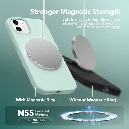 GONEZ Magnetic for iPhone 12 Case / 12 Pro Case, Compatible with MagSafe, [Screen Protector + Camera Lens Protector], Silicone Shockproof Anti-Scratch Protective Phone Case 6.1 inch, Mint Green - 3