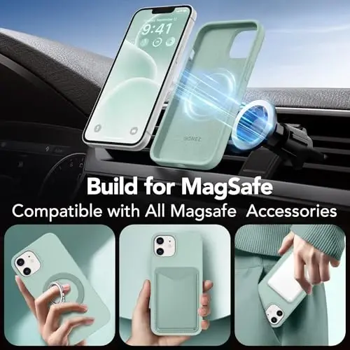 GONEZ Magnetic for iPhone 12 Case / 12 Pro Case, Compatible with MagSafe, [Screen Protector + Camera Lens Protector], Silicone Shockproof Anti-Scratch Protective Phone Case 6.1 inch, Mint Green - 4