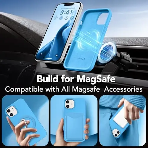 GONEZ Magnetic for iPhone 12 Case / 12 Pro Case, Compatible with MagSafe, [Screen Protector + Camera Lens Protector], Silicone Shockproof Anti-Scratch Protective Phone Case 6.1 inch, Wave Blue - 4