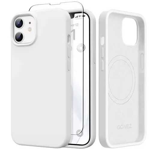 GONEZ Magnetic for iPhone 12 Case & iPhone 12 Pro Case, [Compatible with MagSafe] Anti-Scratch Microfiber Lining & Screen Protector, Shockproof Slim Phone Silicone Cover 6.1 inch, White 