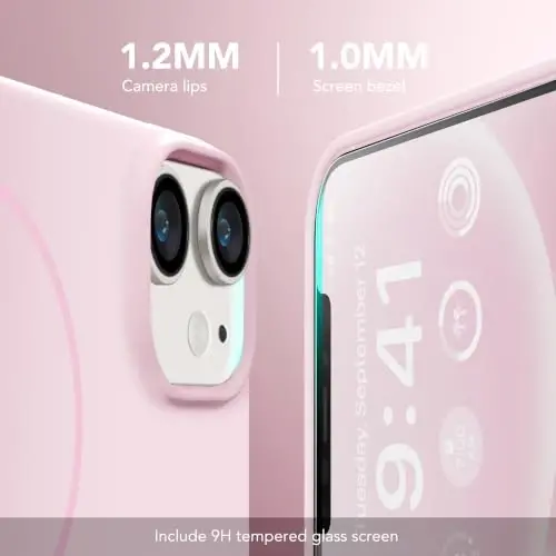 GONEZ Magnetic for iPhone 12/12 Pro Case, Silicone Cover Chalk Pink | Compatible with MagSafe, Screen Protector, Microfiber Lining, 3 Layers Soft Gel Rubber Shockproof Slim 6.1
