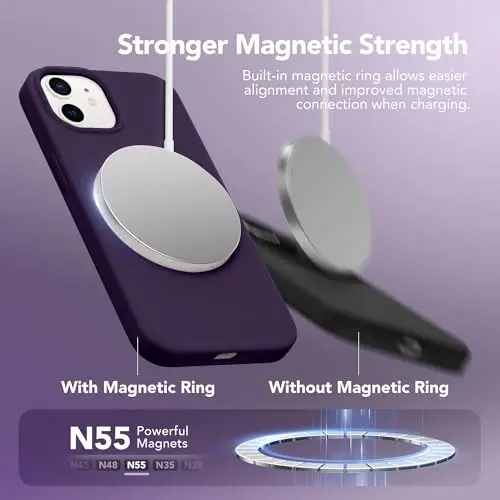 GONEZ Magnetic for iPhone 12/12 Pro Case, Silicone Cover Deep Purple | Compatible with MagSafe, Screen Protector, Microfiber Lining, 3 Layers Soft Gel Rubber Shockproof Slim 6.1