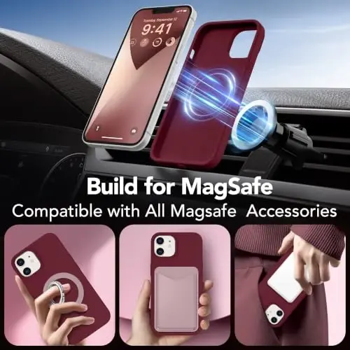 GONEZ Magnetic for iPhone 12/12 Pro Case, Silicone Cover Maroon | Compatible with MagSafe, Screen Protector, Microfiber Lining, 3 Layers Soft Gel Rubber Shockproof Slim 6.1