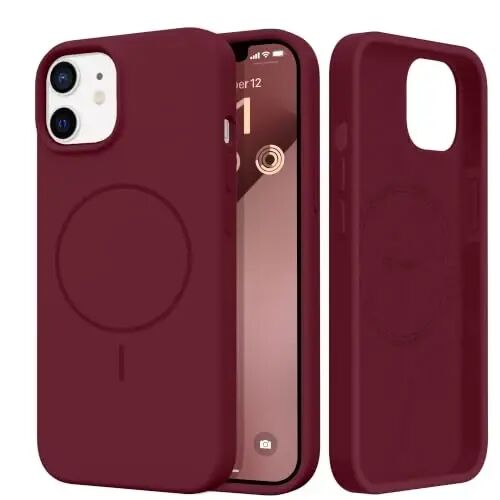 GONEZ Magnetic for iPhone 12/12 Pro Case, Silicone Cover Maroon | Compatible with MagSafe, Screen Protector, Microfiber Lining, 3 Layers Soft Gel Rubber Shockproof Slim 6.1