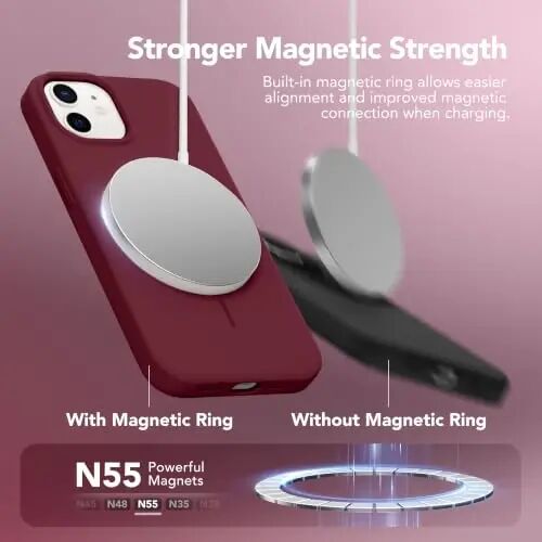GONEZ Magnetic for iPhone 12/12 Pro Case, Silicone Cover Maroon | Compatible with MagSafe, Screen Protector, Microfiber Lining, 3 Layers Soft Gel Rubber Shockproof Slim 6.1