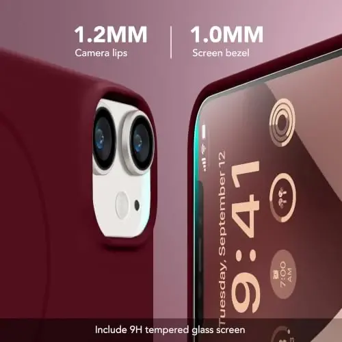 GONEZ Magnetic for iPhone 12/12 Pro Case, Silicone Cover Maroon | Compatible with MagSafe, Screen Protector, Microfiber Lining, 3 Layers Soft Gel Rubber Shockproof Slim 6.1