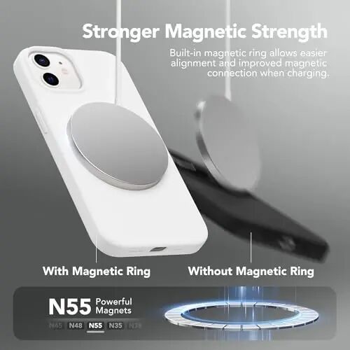GONEZ Magnetic for iPhone 12/12 Pro Case, Silicone Cover White | Compatible with MagSafe, Screen Protector, Microfiber Lining, 3 Layers Soft Gel Rubber Shockproof Slim 6.1