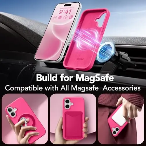 GONEZ Magnetic for iPhone 16 Case, [Compatible with MagSafe] Anti-Scratch Microfiber Lining & Screen Protector, Silicone Camera Control, Shockproof Slim Phone Cover 6.1 inch, Hot Pink - 2