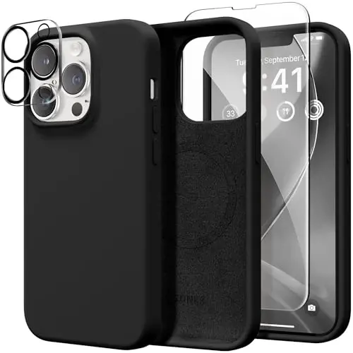 GONEZ Magnetic for iPhone 13 Pro Max Case, [Compatible with MagSafe] Anti-Scratch Microfiber Lining & Screen Protector, Shockproof Slim Phone Silicone Cover 6.7 inch, Black - GONEZ