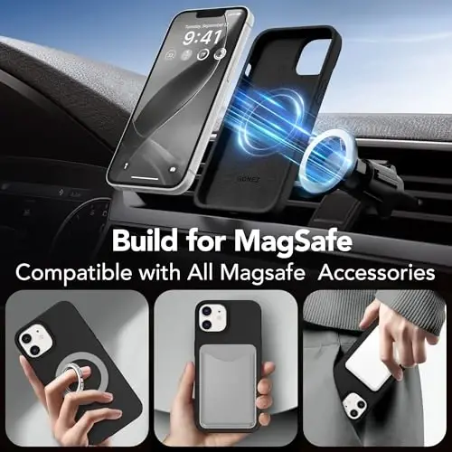 GONEZ Magnetic for iPhone 12 Case & iPhone 12 Pro Case, [Compatible with MagSafe] Anti-Scratch Microfiber Lining & Screen Protector, Shockproof Slim Phone Silicone Cover 6.1 inch, Black - GONEZ (1)
