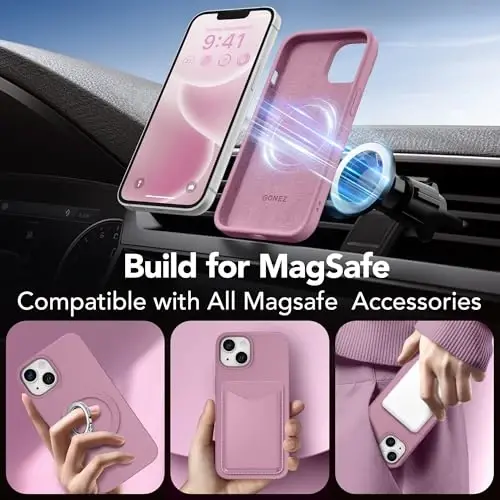 GONEZ Magnetic for iPhone 13 Case & iPhone 14 Case, [Compatible with MagSafe] Anti-Scratch Microfiber Lining & Screen Protector, Shockproof Slim Phone Silicone Cover 6.1 inch, Blackcurrant - 3