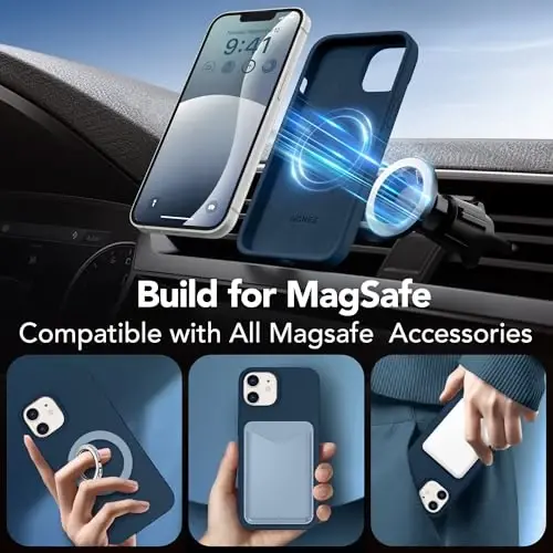 GONEZ Magnetic for iPhone 12 Case & iPhone 12 Pro Case, [Compatible with MagSafe] Anti-Scratch Microfiber Lining & Screen Protector, Shockproof Slim Phone Silicone Cover 6.1 inch, Dark Blue - 2