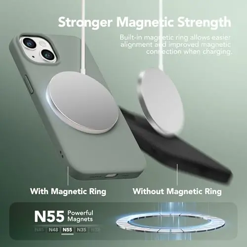 GONEZ Magnetic for iPhone 13 Case & iPhone 14 Case, [Compatible with MagSafe] Anti-Scratch Microfiber Lining & Screen Protector, Shockproof Slim Phone Silicone Cover 6.1 inch, Calke Green - 2