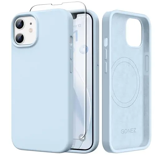 GONEZ Magnetic for iPhone 12 Case & iPhone 12 Pro Case, [Compatible with MagSafe] Anti-Scratch Microfiber Lining & Screen Protector, Shockproof Slim Phone Silicone Cover 6.1 inch, Blue 