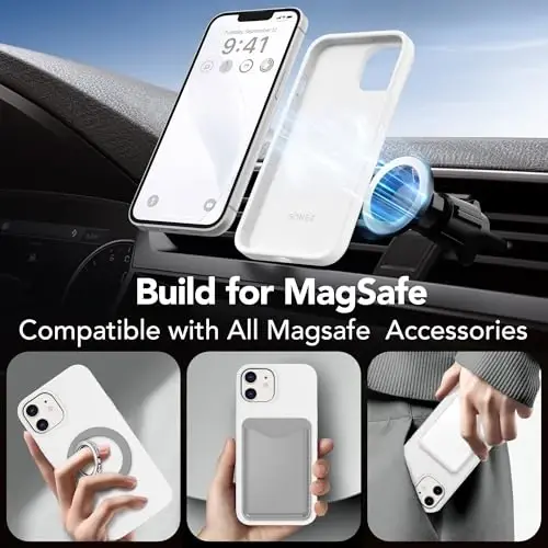 GONEZ Magnetic for iPhone 12 Case & iPhone 12 Pro Case, [Compatible with MagSafe] Anti-Scratch Microfiber Lining & Screen Protector, Shockproof Slim Phone Silicone Cover 6.1 inch, White - 2