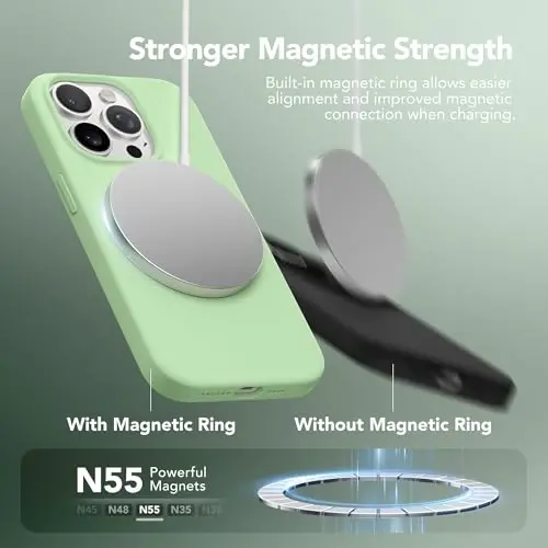 GONEZ Magnetic for iPhone 13 Pro Max Case, Compatible with MagSafe, [Screen Protector + Camera Lens Protector], Silicone Shockproof Anti-Scratch Protective Phone Case 6.7 inch, Green - 3