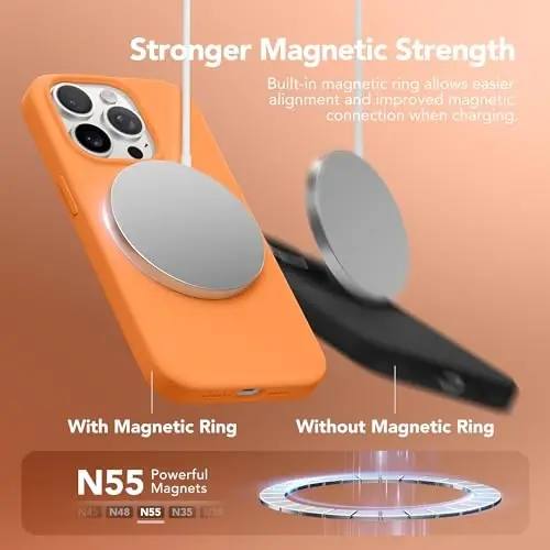 GONEZ Magnetic for iPhone 13 Pro Max Case, Compatible with MagSafe, [Screen Protector + Camera Lens Protector], Silicone Shockproof Anti-Scratch Protective Phone Case 6.7 inch, Orange - 3