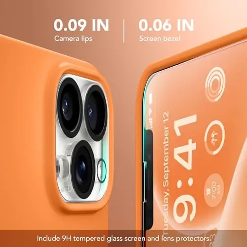 GONEZ Magnetic for iPhone 13 Pro Max Case, Compatible with MagSafe, [Screen Protector + Camera Lens Protector], Silicone Shockproof Anti-Scratch Protective Phone Case 6.7 inch, Orange - 6
