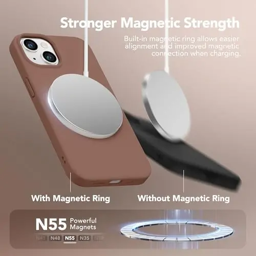 GONEZ Magnetic for iPhone 13/14 Case, Silicone Cover Brown | Compatible with MagSafe, Screen Protector, Microfiber Lining, 3 Layers Soft Gel Rubber Shockproof Slim 6.1