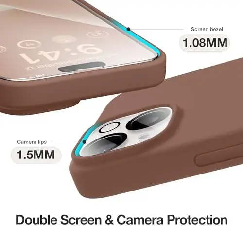 GONEZ Magnetic for iPhone 13/14 Case, Silicone Cover Brown | Compatible with MagSafe, Screen Protector, Microfiber Lining, 3 Layers Soft Gel Rubber Shockproof Slim 6.1