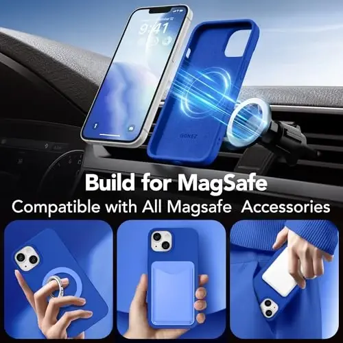 GONEZ Magnetic for iPhone 13/14 Case, Silicone Cover Klein Blue | Compatible with MagSafe, Screen Protector, Microfiber Lining, 3 Layers Soft Gel Rubber Shockproof Slim 6.1