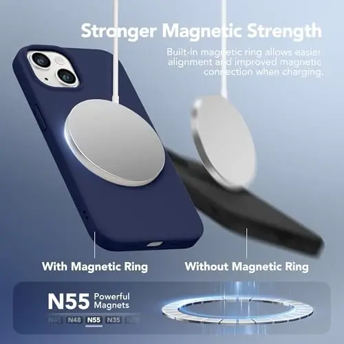 GONEZ Magnetic for iPhone 13/14 Case, Silicone Cover Midnight Blue | Compatible with MagSafe, Screen Protector, Microfiber Lining, 3 Layers Soft Gel Rubber Shockproof Slim 6.1