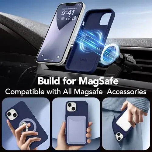 GONEZ Magnetic for iPhone 13/14 Case, Silicone Cover Midnight Blue | Compatible with MagSafe, Screen Protector, Microfiber Lining, 3 Layers Soft Gel Rubber Shockproof Slim 6.1