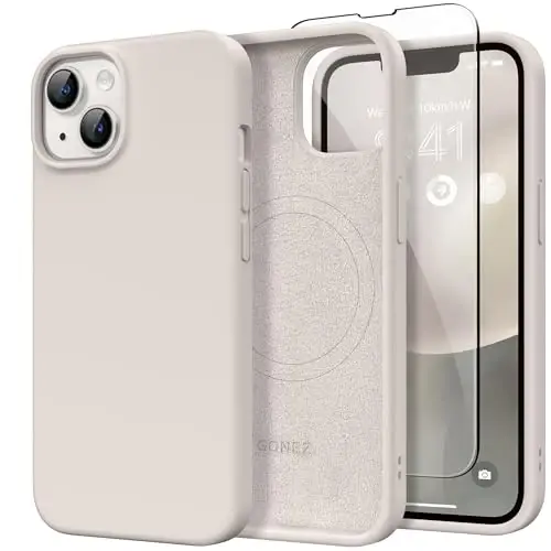 GONEZ Magnetic for iPhone 13/14 Case, Silicone Cover Stone | Compatible with MagSafe, Screen Protector, Microfiber Lining, 3 Layers Soft Gel Rubber Shockproof Slim 6.1