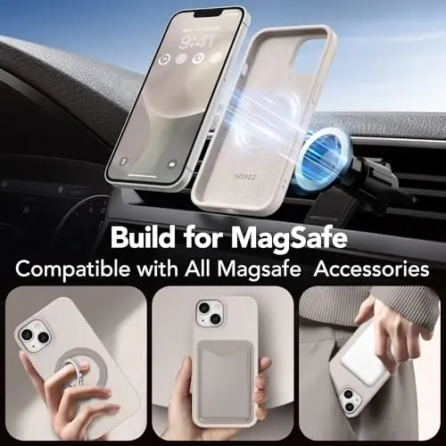 GONEZ Magnetic for iPhone 13/14 Case, Silicone Cover Stone | Compatible with MagSafe, Screen Protector, Microfiber Lining, 3 Layers Soft Gel Rubber Shockproof Slim 6.1