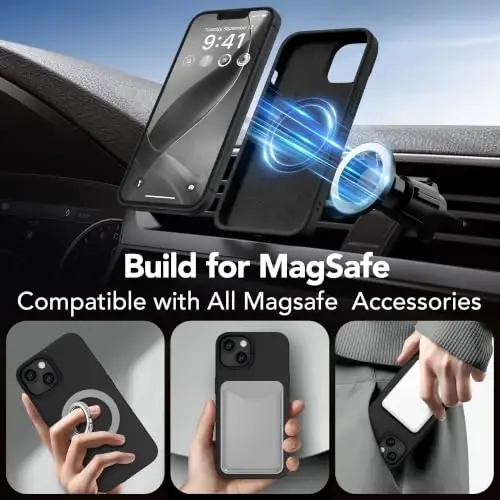 GONEZ Magnetic for iPhone 14 Case, Compatible with Magsafe, with Screen Protector + Camera Protector, Anti-Scratch Microfiber Lining, Liquid Silicone Shockproof Protective Phone Case, Black - 2