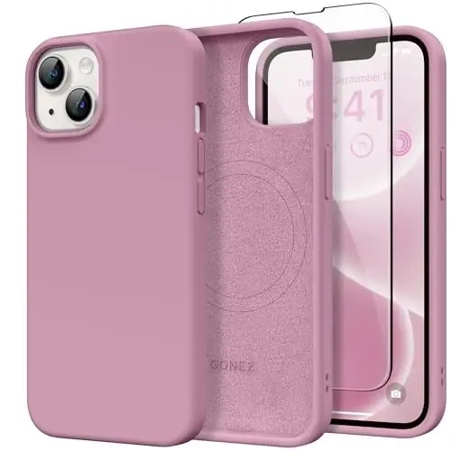 GONEZ Magnetic for iPhone 14 Case, Compatible with Magsafe, with Screen Protector + Camera Protector, Anti-Scratch Microfiber Lining, Liquid Silicone Shockproof Protective Phone Case, Blackcurrant - 1